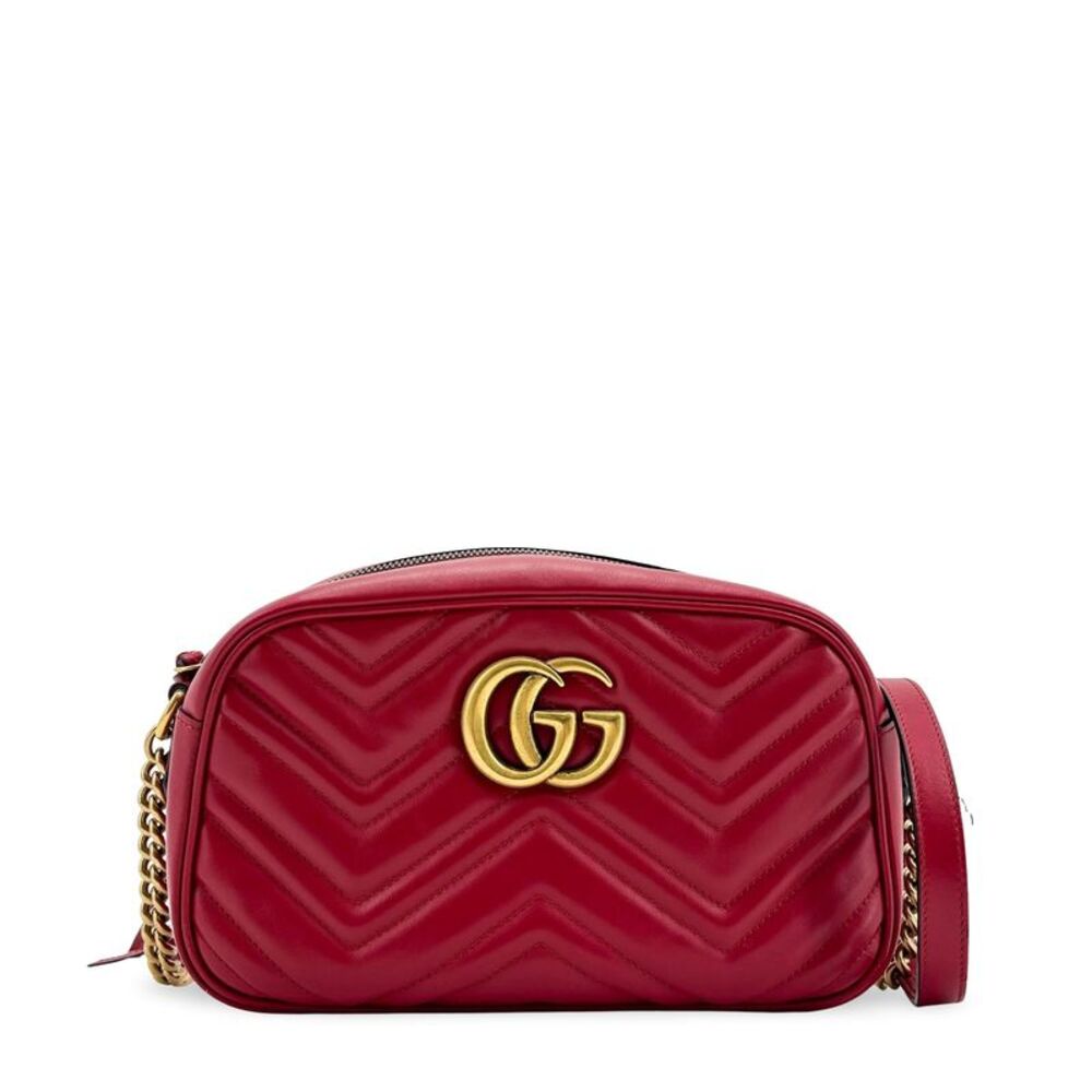 Gucci GG Marmont Small Matelassé Shoulder Bag Red Gold Hardware